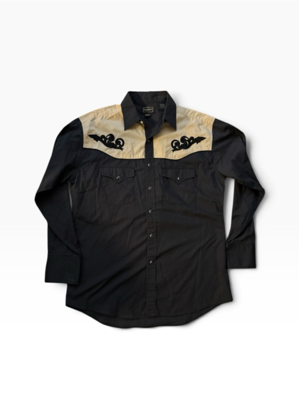 Vintage Men's Black Western Button-Down Shirt with Cream Yoke